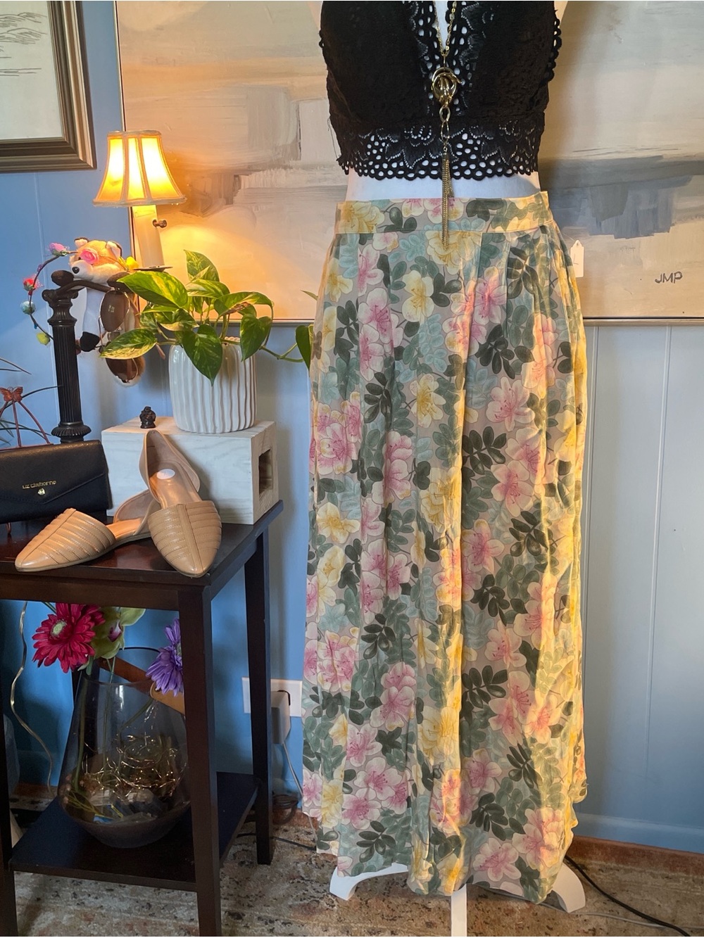 Sag Harbor Floral Maxi Skirt in Green, Pink & Yellow